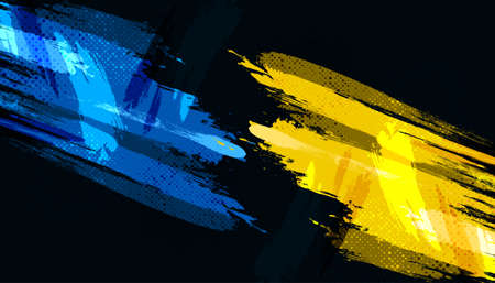 Ukraine Flag with Brush Concept. Flag of Ukraine in Grunge Style. Pray for Ukraine. Hand Painted Brush Flag of Ukraine Countryのイラスト素材