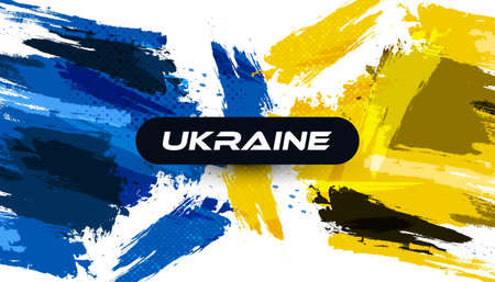 Ukraine Flag with Brush Concept. Flag of Ukraine in Grunge Style. Hand Painted Brush Flag of Ukraine Countryのイラスト素材