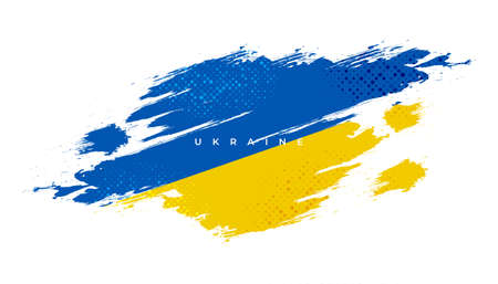 Ukraine Flag with Brush Concept. Flag of Ukraine in Grunge Style. Pray for Ukraine. Hand Painted Brush Flag of Ukraine Countryのイラスト素材