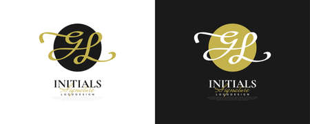 Initial G and L Logo Design in Elegant and Minimalist Handwriting Style. GL Signature Logo or Symbol for Wedding, Fashion, Jewelry, Boutique, and Business Identityのイラスト素材