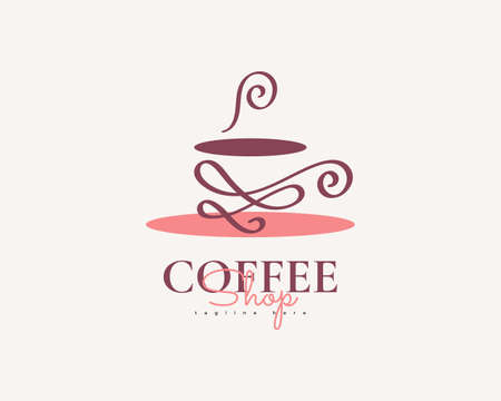 Elegant and Minimalist Coffee Shop Logo Design. Cafe Logo or Brand with Line Styleのイラスト素材