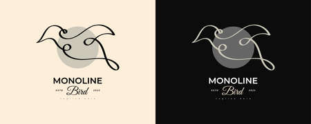 Simple and Minimalist Bird Logo Design with Line Style. Monoline Bird Logo or Symbolのイラスト素材