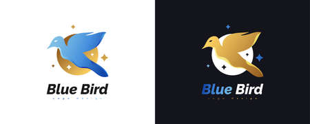 Bird Logo in Elegant Blue and Gold Gradient. Luxury Bird Logo or Iconのイラスト素材