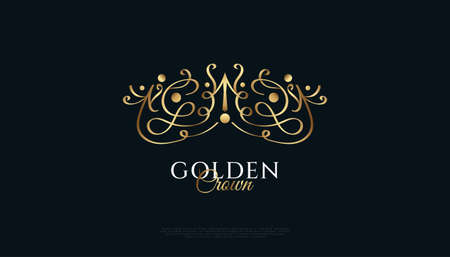 Luxury Golden Crown Logo Design. Royal King or Queen Crown Logo or Icon. Elegant Diadem Vector Illustrationのイラスト素材