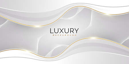 Luxury White and Gold Background with Golden Lines and Paper Cut Style. Premium Gray and Gold Background for Award, Nomination, Ceremony, Formal Invitation or Certificate Designのイラスト素材