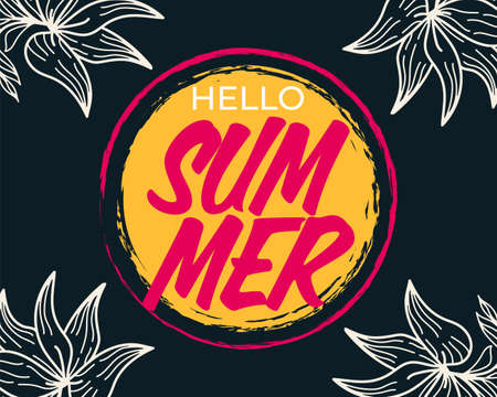 Summer Festive Background with Flowers Illustration. Summer Time Background for Banner, Poster,...