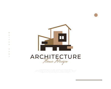 Modern and Minimalist House Logo Design for Real Estate Logo Industry. Elegant House Logo for Architecture or Construction Business Brand Identityのイラスト素材