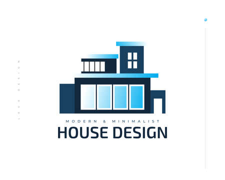 Blue Modern and Futuristic House Logo Design. Abstract Building Logo For Real Estate or Architecture Business Brand Identityのイラスト素材