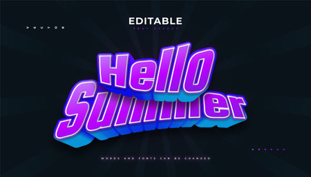 Hello Summer Text in Blue and Purple Style with 3D Effect. Editable Text Style Effectのイラスト素材