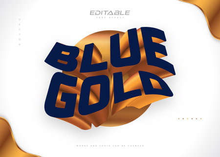 Bold Blue and Gold Text Style with 3D Embossed and Wavy Effect. Editable Text Style Effectのイラスト素材
