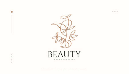 Luxury and Minimal Flower Logo, Suitable for Spa, Beauty, Salon, or Cosmetics Brand. Floral and Leaves Logo Illustrationのイラスト素材