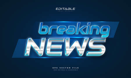 Cool and Modern Breaking News Text Effect. Editable News text Style in Blue and White Gradientのイラスト素材