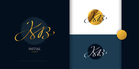 KB Initial Signature Logo Design with Elegant and Minimalist Gold Handwriting Style. Initial K and B Logo Design for Wedding, Fashion, Jewelry, Boutique and Business Brand Identityのイラスト素材
