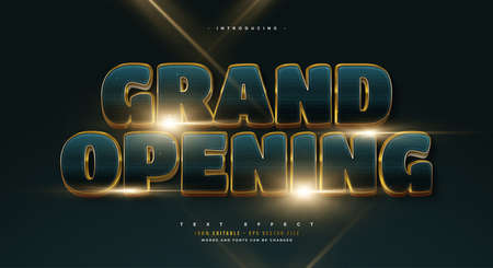 Grand Opening Text Style in Luxury Blue and Gold with Texture Effect