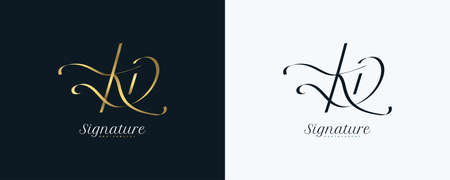 KD Initial Signature Logo Design with Elegant and Minimalist Gold Handwriting Style. Initial K and D Logo Design for Wedding, Fashion, Jewelry, Boutique and Business Brand Identityのイラスト素材