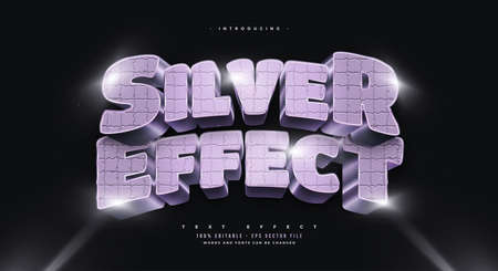 Editable Silver Text Style with 3D and Texture Effect. Metallic Text Effectのイラスト素材