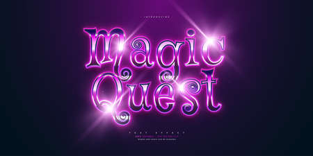Magic Quest Text Style Effect. Editable Game Text Style with Glowing Neon Effectのイラスト素材