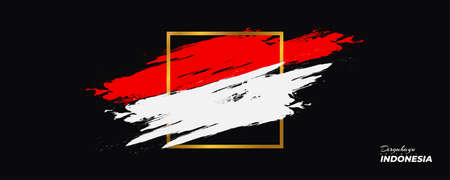 Happy Indonesia Independence Day. Indonesian Red and White Flag Background with Brush Concept. Dirgahayu Republik Indonesiaのイラスト素材