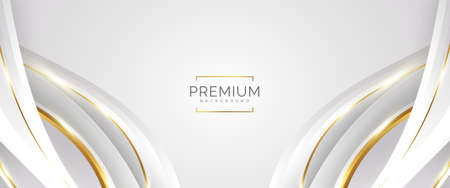 Luxury White and Gold Background with Golden Lines and Paper Cut Style. Premium Gray and Gold Background for Award, Nomination, Ceremony, Formal Invitation or Certificate Designのイラスト素材