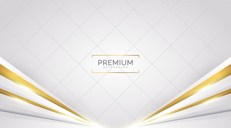 Luxury White and Gold Background with Golden Lines and Paper Cut Style. Premium Gray and Gold Background for Award, Nomination, Ceremony, Formal Invitation or Certificate Designのイラスト素材