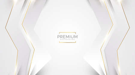 Luxury White and Gold Background with Golden Lines and Paper Cut Style. Premium Gray and Gold Background for Award, Nomination, Ceremony, Formal Invitation or Certificate Designのイラスト素材