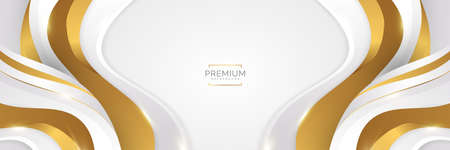 Luxury White and Gold Background with Golden Lines and Paper Cut Style. Premium Gray and Gold Background for Award, Nomination, Ceremony, Formal Invitation or Certificate Designのイラスト素材