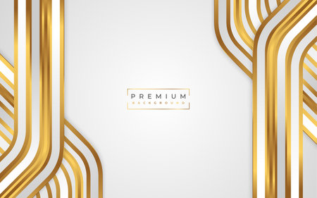 Luxury White and Gold Background with Golden Lines and Paper Cut Style. Premium Gray and Gold Background for Award, Nomination, Ceremony, Formal Invitation or Certificate Designのイラスト素材
