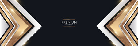 Abstract White, Black and Gold Luxury Background. Elegant Premium Background with Paper Cut Styleのイラスト素材