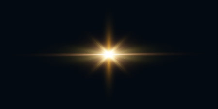 Golden Transparent Lens Flare Effect. Golden Sunlight Effect on Dark Backgroundのイラスト素材