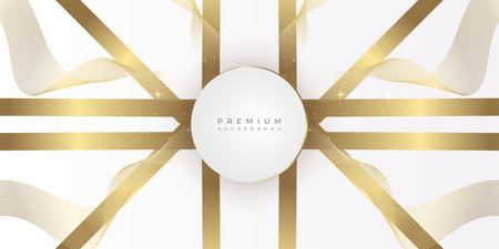 Luxury White and Gold Background with Golden Lines and Paper Cut Style. Premium Gray and Gold Background for Award, Nomination, Ceremony, Formal Invitation or Certificate Designのイラスト素材