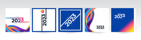Creative and Colorful 2023 Happy New Year Poster Set. Suitable, for Card, Banner, Poster, Flyer,...