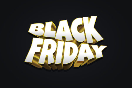 Black Friday Banner with 3D White and Gold Text on Black Background. Black Friday. Advertising and Promotion Banner Design for Black Friday Campaignのイラスト素材