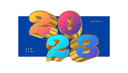 Happy New Year 2023 with Colorful and Gold 3D Numbers. New Year Design for Banner, Poster and Greeting Cardのイラスト素材