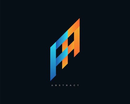 Initial F and A Logo Design with Modern and Geometric Concepts in Blue and Orange Gradient Combination. FA Logo with Connected Styleのイラスト素材