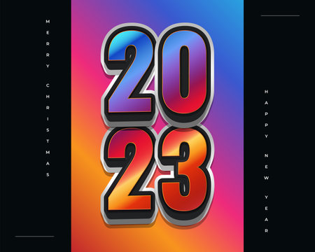 Happy New Year 2023 Poster Design with Colorful 3D Numbers for Celebration or Decoration. New Year Design Template for, Poster, Cover or Cardのイラスト素材
