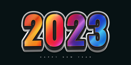 Happy New Year 2023 Banner Design with Colorful 3D Numbers for Celebration or Decoration. New Year...