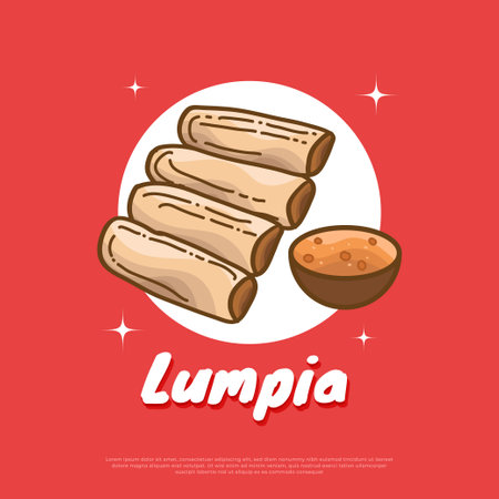 Lumpia, Traditional Food From Indonesia. Illustration of Indonesian Snackのイラスト素材