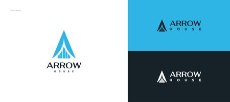 Blue House Logo with Arrow Symbol or Initial Letter A. Futuristic Building Structure Logo for Real Estate and Construction Industry Identityのイラスト素材