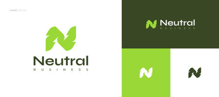 Simple and Minimal Green Letter N Logo Design with Natural Leaf Conceptのイラスト素材