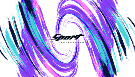 Abstract and Colorful Brush Background with Halftone Effect. Grunge Background. Brush Stroke Illustration for Banner, Poster, or Sports Background. Scratch and Texture Elements For Designのイラスト素材