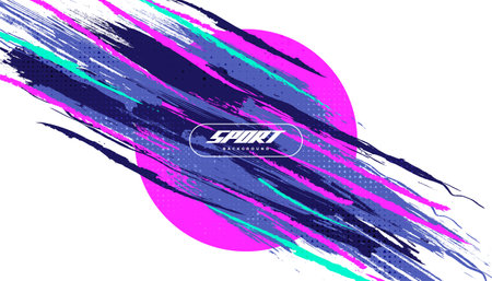 Abstract and Colorful Brush Background with Halftone Effect. Grunge Background. Brush Stroke Illustration for Banner, Poster, or Sports Background. Scratch and Texture Elements For Designのイラスト素材