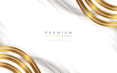 Luxury White and Gold Background with Golden Lines and Paper Cut Style. Premium Gray and Gold Background for Award, Nomination, Ceremony, Formal Invitation or Certificate Designのイラスト素材