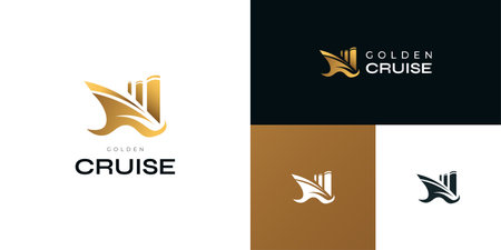 Luxury Golden Cruise Logo Design. Yacht, Vessel Logo or Iconのイラスト素材