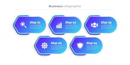 Modern Infographic Design Template with 5 Options or Steps. Can be used for Presentation, Workflow Layout, Diagram, or Annual Report. Timeline Diagram Presentation Designのイラスト素材