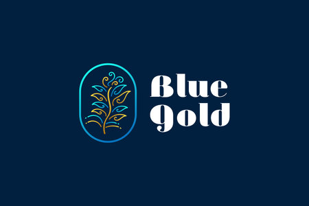 Elegant Flower and Leaf Logo with Hand Drawn Style in Blue and Gold Gradient Concept. Suitable for, Beauty, Cosmetic, Spa, Boutique, or Fashion Brand Logoのイラスト素材
