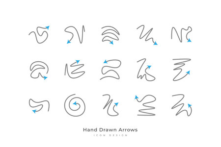 Set of Curved Arrow Icon with Hand Drawn Styleのイラスト素材