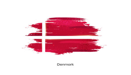 Flag of Denmark with Brush Style and Halftone Effect. Danish Flag Background with Grunge Conceptのイラスト素材