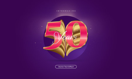 50 Years Text Style with 3D Pink and Gold Effectのイラスト素材
