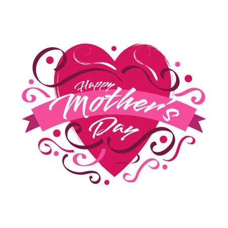 Happy Mother's Day Lettering with Cute Red Heart Illustration. Mothers Day Typography with Doodle Style. Can be Used for Greeting Card, Poster, Banner, or T Shirt Designのイラスト素材