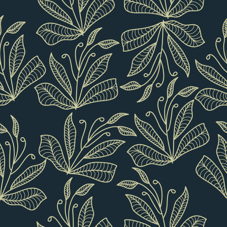 Exotic Seamless Floral Pattern with Line Style. Hand Drawn Flower Motif for Fashion, Wallpaper, Wrapping Paper, Background, Fabric, Textile, Apparel, and Card Designのイラスト素材